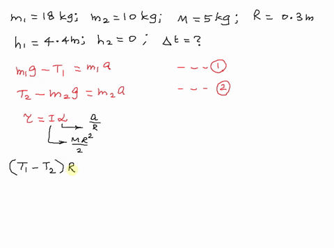 two-blocks-are-connected-to-a-string-and-the-string-hung-over-a-pulley-connected-to-the-ceiling-as-shown-in-the-figure-below-the-masses-of-the-blocks-are-m1-180-kg-and-m2-100-kg-the-mass-of-84293
