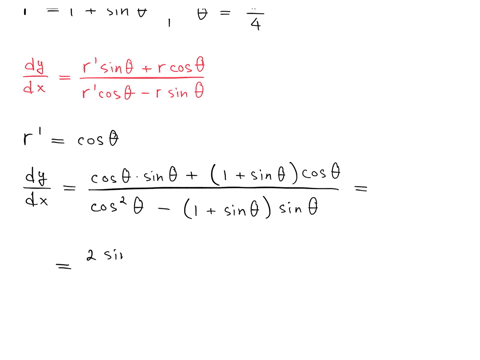 1-find-the-slope-of-the-tangent-line-to-the-cardioid-r1sin-theta-at-thetafracpi4
