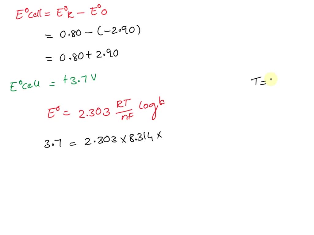 SOLVED: Calculate the cell potential and the equilibrium constant for ...