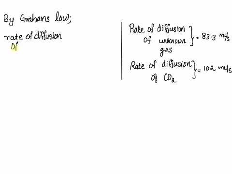 a-gas-of-unknown-identity-diffuses-at-a-rate-of-833-mls-in-a-diffusion-apparatus-in-which-carbon-dioxide-diffuses-at-the-rate-of-102-mls-calculate-the-molecular-mass-of-the-unknown-gas-90584