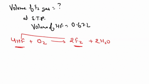 how-many-liters-of-fluorine-gas-can-be-produced-when-067-l-of-hf-reacts-with-excess-o2-at-stp-4-hfg-1-o2-g-2-f2-g-2-h2o-g-18588