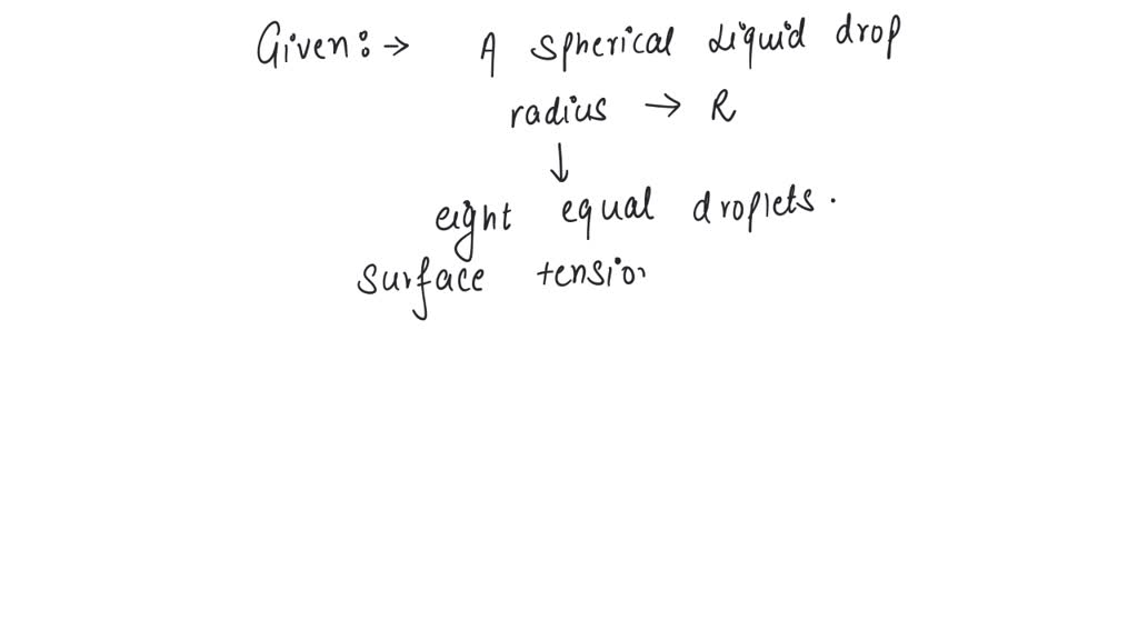 SOLVED: A spherical liquid drop of radius R is divided into eight equal ...