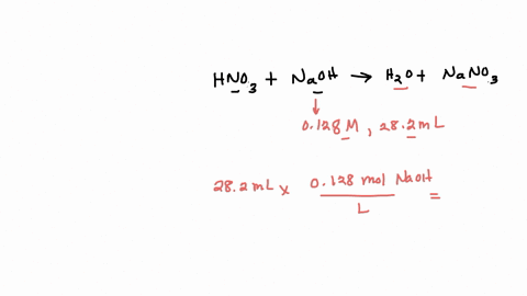 the-molarity-of-an-aqueous-solution-of-nitric-acid-hno3-is-determined-by-titration-with-a-128-m-sodium-hydroxide-naoh-solution-hno3-naoh-nano3-h2o-if-282-ml-of-sodium-hydroxide-are-required-70688