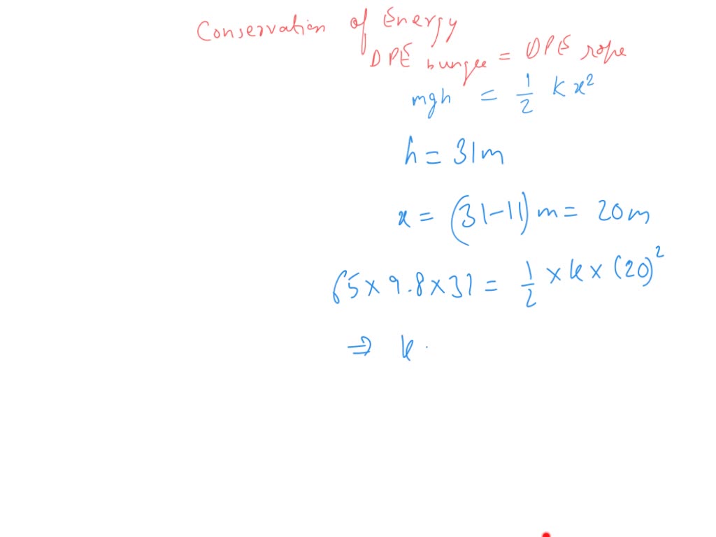 SOLVED A 65 kg bungee jumper leaps from a bridge. She is tied to a