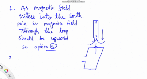 je-following-questions-reference-the-figure-t0-the-right-as-shown_-the-magnetic-field-due-to-the-bar-magnet-in-the-configuration-shown-is-in-general-pointing-which-direction-through-the-loop-69137