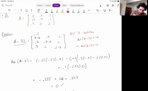 a-probability-transition-matrix-is-square-matrix-where-the-sum-of-each-row-adds-to-one-ne-example-would-be-3-show-that-a-1-is-an-eigenvalue-of-this-matrix-and-find-the-corresponding-eigenvec-01421