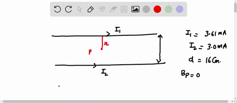 two-long-straight-wires-at-separation-d-160-cm-carry-currents-i1-361-ma-and-i2-300i1-out-of-the-page-a-where-on-the-x-axis-is-the-net-magnetic-field-equal-to-zero-b-if-the-two-currents-are-d-96758
