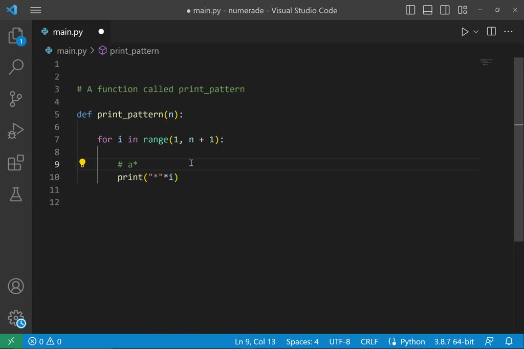 SOLVED: Write the function called printpattern that takes an integer ...