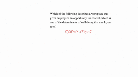 which-of-the-following-describes-a-workplace-that-gives-employees-an-opportunity-for-control-which-is-one-of-the-determinants-of-well-being-that-employees-seek