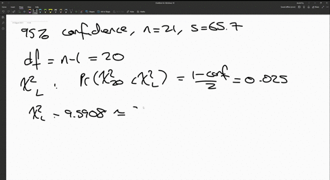 use-the-given-information-to-find-the-number-of-degrees-of-freedom-the-critical-values-2l-and-2r-and-the-confidence-interval-estimate-of-it-is-reasonable-to-assume-that-a-simple-random-sampl-37453