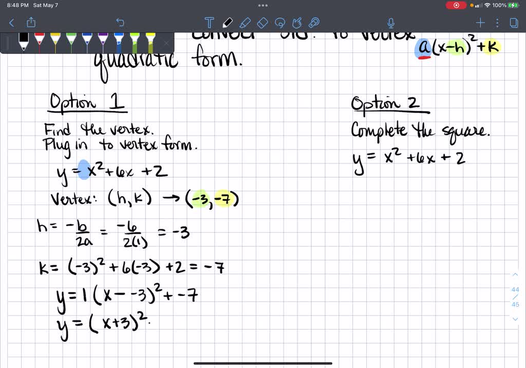 write-quadratic-equation-in-vertex-form-slideshare