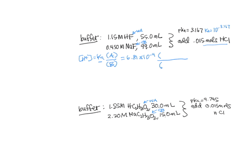 a-a-buffer-solution-is-prepared-by-mixing-550-ml-of-115-m-hf-and-990-ml-of-0450-m-naf-determine-the-ph-of-the-solution-after-the-addition-of-0015-moles-hcl-assume-there-is-no-change-in-volum-63644