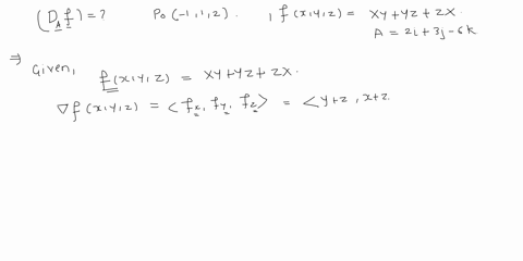 find-the-derivative-of-the-function-at-po-in-the-direction-of-a-fxyz-xy-yz-zx-112-a-2i-3j-6k-da9-112-simplify-your-answer-75537