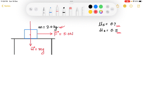 a-block-of-mass-m-20-kg-is-sitting-stationary-on-a-table-a-horizontal-force-of-magnitude-f-50-n-is-applied-to-the-block-as-shown-the-coefficient-of-static-friction-is-s-07-and-the-coefficien-11126
