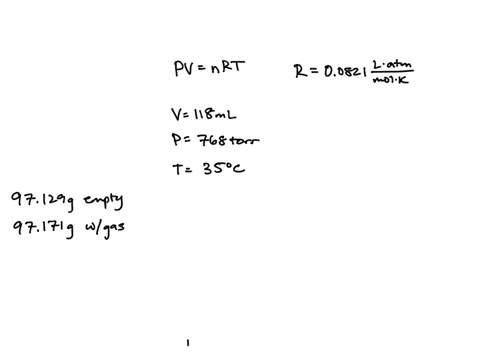 a-118-ml-flask-is-evacuated-and-its-mass-is-measured-as-97129-g-when-the-flask-is-filled-with-768-torr-of-helium-gas-at-35-c-it-is-found-to-have-a-mass-of-97171-g-is-the-gas-pure-helium-you-21524