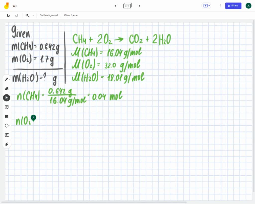 SOLVED: Gaseous methane (CH4) will react with gaseous oxygen (02) to ...