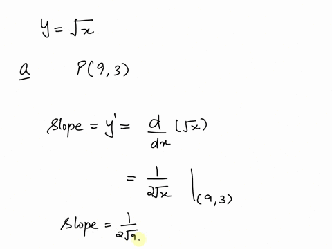 find-a-the-slope-of-the-curve-at-the-given-point-p-and-b-an-equation-of-the-tangent-line-at-p-yvx-p93-the-slope-of-the-curve-at-the-given-point-is-simplify-your-answer-b-the-equation-of-the-27547