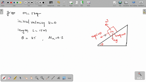 a-block-of-mass-m5-kg-starting-from-rest-slides-from-the-top-down-an-inclined-plane-of-length-15-m-and-angle-theta-37-degrees-the-coefficient-of-friction-is-uk030-calculate-work-done-by-the-44854