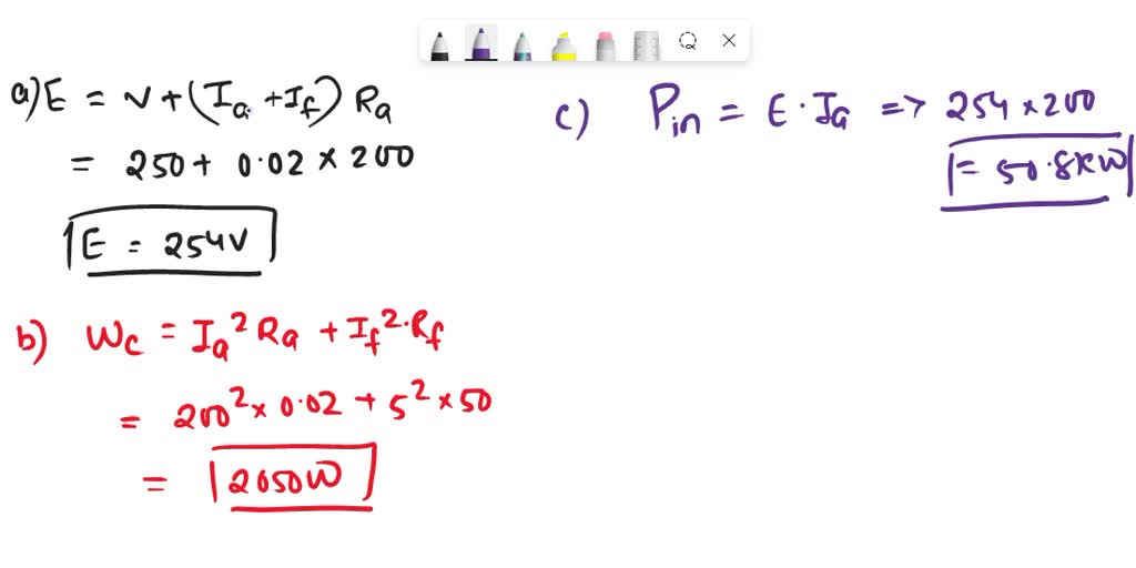 SOLVED Example 2/ shunt generator delivers 195 A at terminal voltage