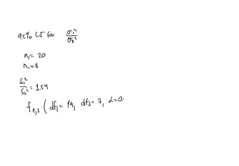 construct-the-confidence-interval-for-the-ratio-of-the-population-variances-given-the-following-sample-statistics-round-your-answers-to-four-decimal-places-n1-20-n2-8-s1squarebys2square-154-alpha-005