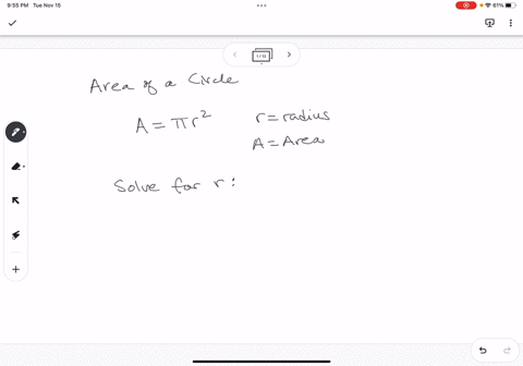 the area a of a circle with a radius of r is given by the formula and ...