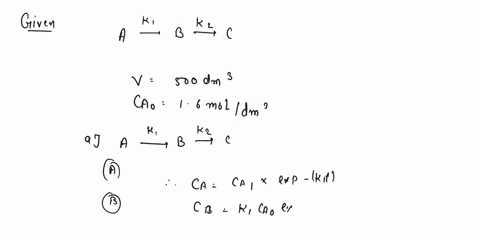 1-the-elementary-liquid-phase-series-reaction-k1-k2-a-b-is-carried-out-in-a-500-dm3-batch-reactor-the-initial-concentration-of-a-is-16-moldm3-the-desired-product-is-b-and-separation-of-the-u-63519
