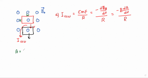 rectangular-loop-dimensions-h-w-falls-from-region-where-the-uniform-magnetic-field-of-a-given-magnitude-bo-points-out-of-the-page-the-loop-has-resistance-r-a-find-the-current-magnitude-and-d-29097