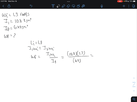 physics-student-is-sitting-on-a-frictionless-platform-that-is-rotating-with-an-angular-speed-of-i-13-rads-his-arms-are-outstretched-and-he-is-holding-a-heavy-weight-in-each-hand-the-moment-o-36756