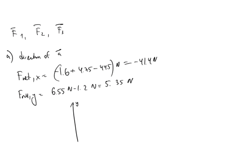 three-forces-acting-on-an-object-are-given-by-f1-16i-655j-n-f2-475i-12j-n-and-f3-445i-n-the-object-experiences-an-acceleration-of-magnitude-390-ms2-a-what-is-the-direction-of-the-acceleratio-76131