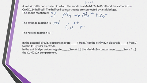 a-voltaic-cell-is-constructed-in-which-the-anode-is-a-mnmn2-half-cell-and-the-cathode-is-a-cucu2-half-cell-the-half-cell-compartments-are-connected-by-a-salt-bridge-use-the-lowest-possible-c-75313