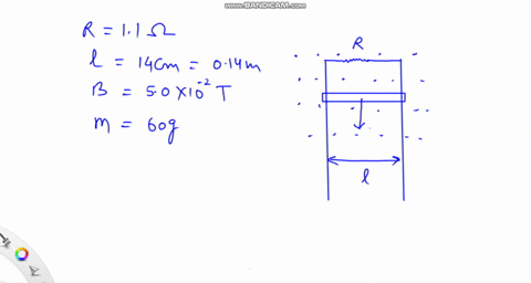 a-60-g-horizontal-metal-bar-14-cm-long-is-free-to-slide-up-and-down-between-two-tall-vertical-metal-rods-that-are-14-cm-apart-a-50102-t-magnetic-field-is-directed-perpendicular-to-the-plane-62013