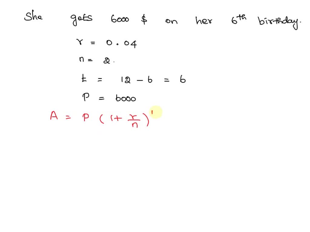 SOLVED 1. On Melissa's 6th birthday, she gets a 6000 CD that earns 4
