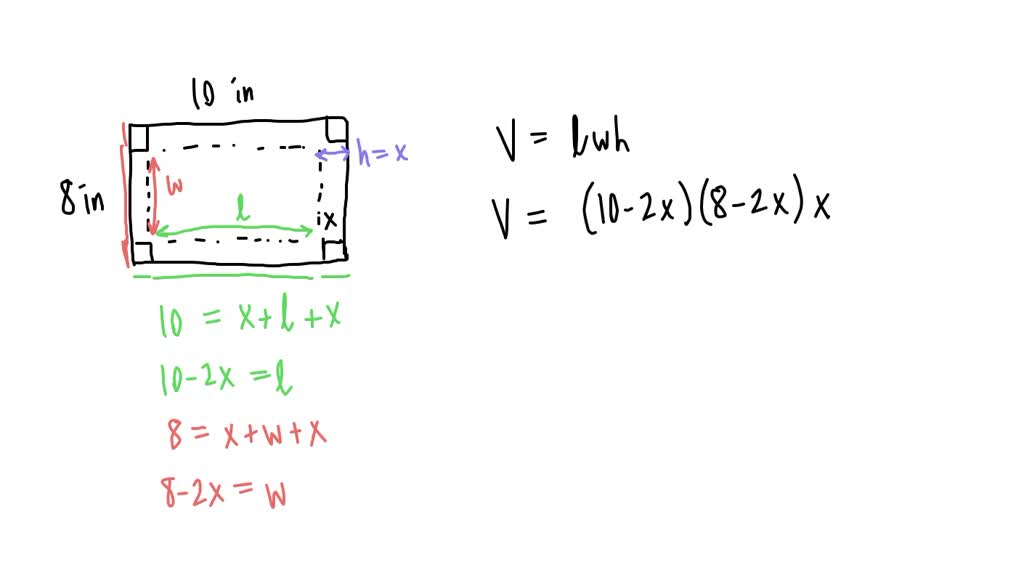 SOLVED: An open-top box is to be constructed from a 8-in by 10-in ...