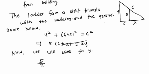 point-a-fence-5-feet-tall-runs-parallel-to-a-tall-building-at-a-distance-of-6-feet-from-the-building-what-is-the-length-of-the-shortest-ladder-that-will-reach-from-the-ground-over-the-fence-61175