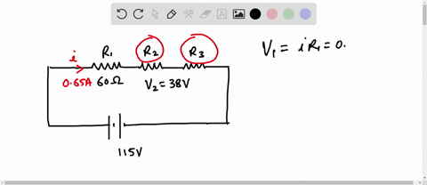 three-resistors-r1-r2-and-r3-are-connected-in-series-to-a-115-volt-source-if-r1-60-and-v2-38volts-when-the-current-is-065a-calculate-the-resistances-of-r2-and-r3-79945
