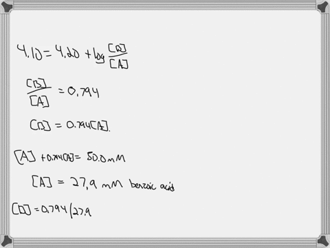 for-100-l-of-a-benzoic-acidbenzoate-buffer-with-the-total-concentration-of-benzoic-acid-and-benzoate-being-500-mm-the-equilibrium-ph-is-410-the-pka-of-benzoic-acid-is-420-1-what-are-the-conc-82143