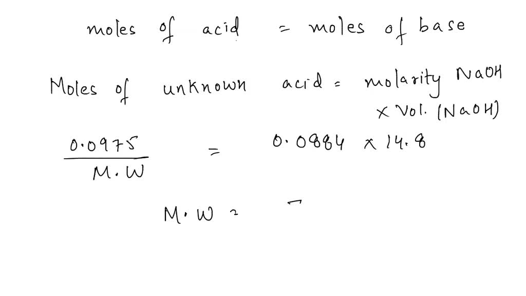 SOLVED A 0.0975 g unknown acid sample was titrated with 0.0884 M NaOH