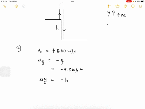 a-calculate-the-height-of-a-cliff-if-it-takes-235s-for-a-rock-to-hit-the-ground-when-it-is-thrown-straight-up-from-the-cliff-with-an-initial-velocity-of-800-ms-b-how-long-would-it-take-to-re-55636