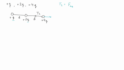 4-three-charges-q-2q-and-4q-are-connected-by-strings-as-shown-in-the-figure-below-assume-that-the-middle-charge-is-fixed-in-space-and-the-other-2-charges-are-held-there-by-the-tension-alone-8427