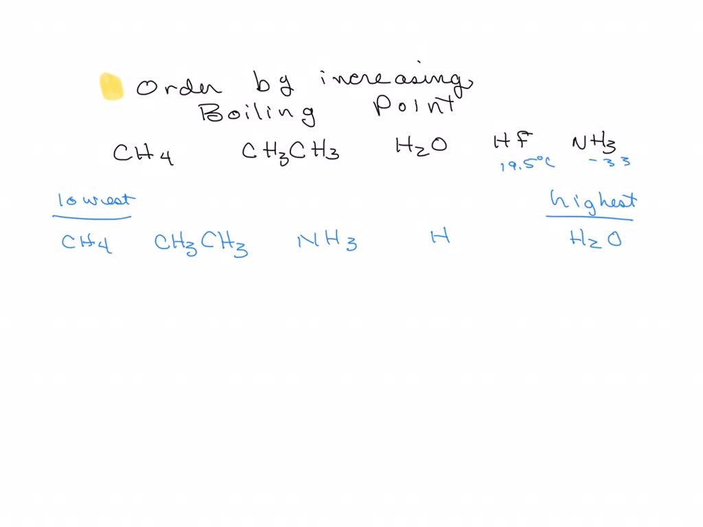 SOLVED: Put the molecules in order of increasing boiling point based on ...