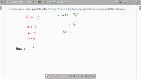 estimate-area-under-graph-fx1x-from-x1-to-x5-using-four-approximate-rectangles-and-left-endpoints