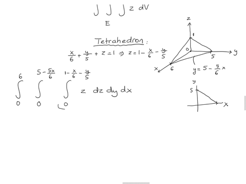 find-iiint_e-z-d-v-where-e-is-the-solid-tetrahedron-with-vertices-000600050-and-001