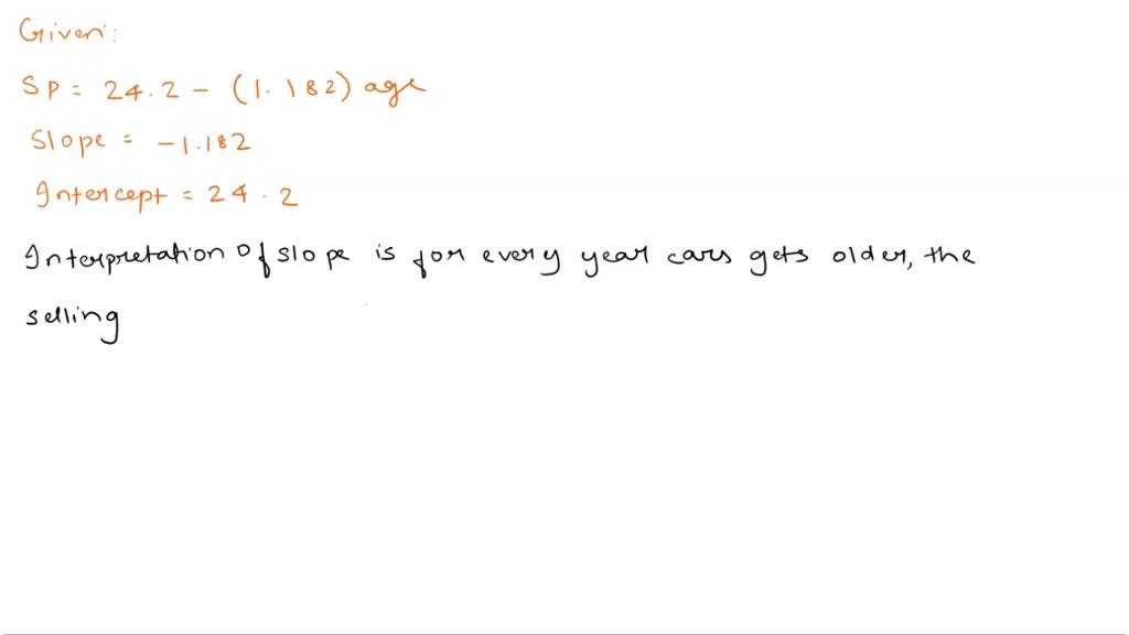 SOLVED The Relation Between The Selling Price Of A Car in 1 000 And