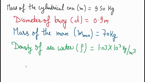 a-950-kg-cylindrical-can-buoy-floats-vertically-in-seawater-the-diameter-of-the-buoy-is-0900-m-calculate-the-additional-distance-the-buoy-will-sink-when-an-800-kg-man-stands-on-top-of-it-2