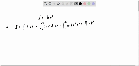 a-long-straight-cylindrical-wire-of-radius-r-is-carrying-a-current-density-j-which-is-proportional-to-the-square-of-the-distance-r-from-the-central-axis-ie-j-kr2-0-r-r-where-k-is-a-constant-the-total-