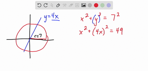 find-the-point-in-the-first-quadrant-where-the-line-y-4-x-y4x-intersects-a-circle-of-radius-7-centered-at-the-origin-point-74892