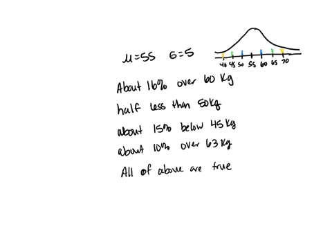 the-distribution-of-weights-of-a-large-group-of-high-school-students-is-normally-distributed-with-mean-of-55kg-and-a-standard-deviation-of-5-kg-which-of-the-following-is-true-about-16-percent-of-the-s