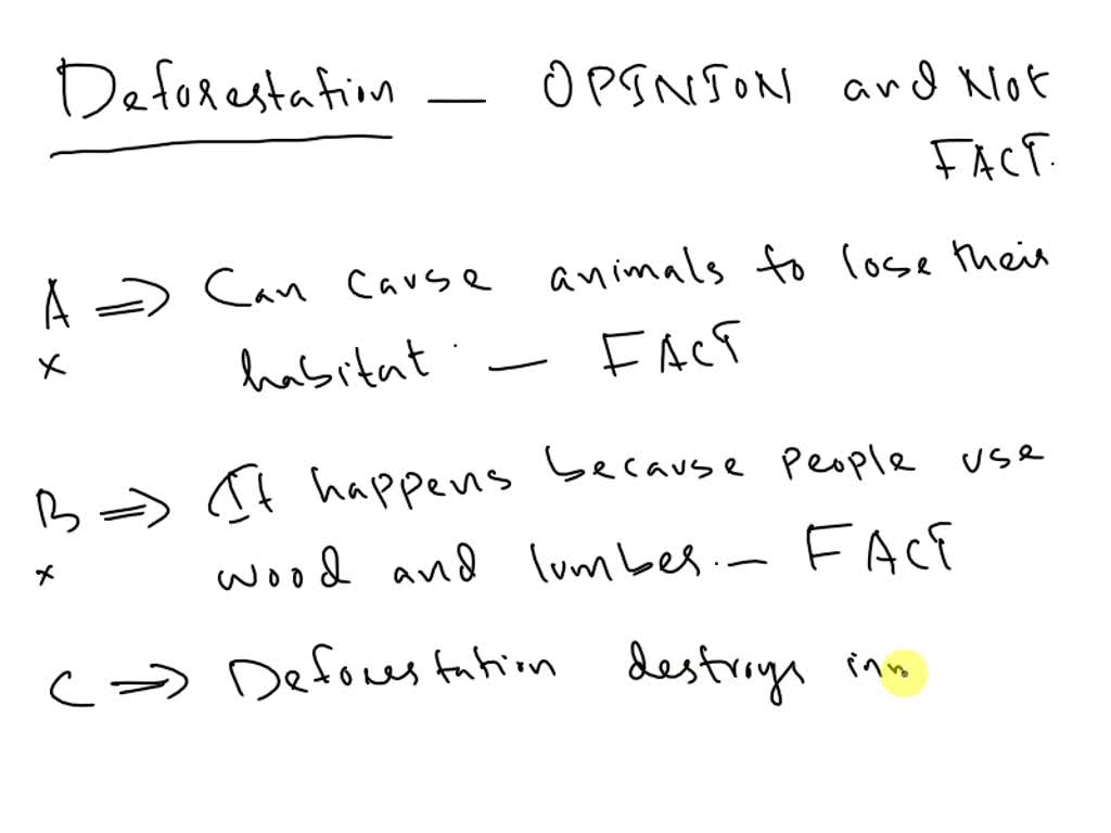 SOLVED: Which of these is an OPINION about deforestation (not a fact