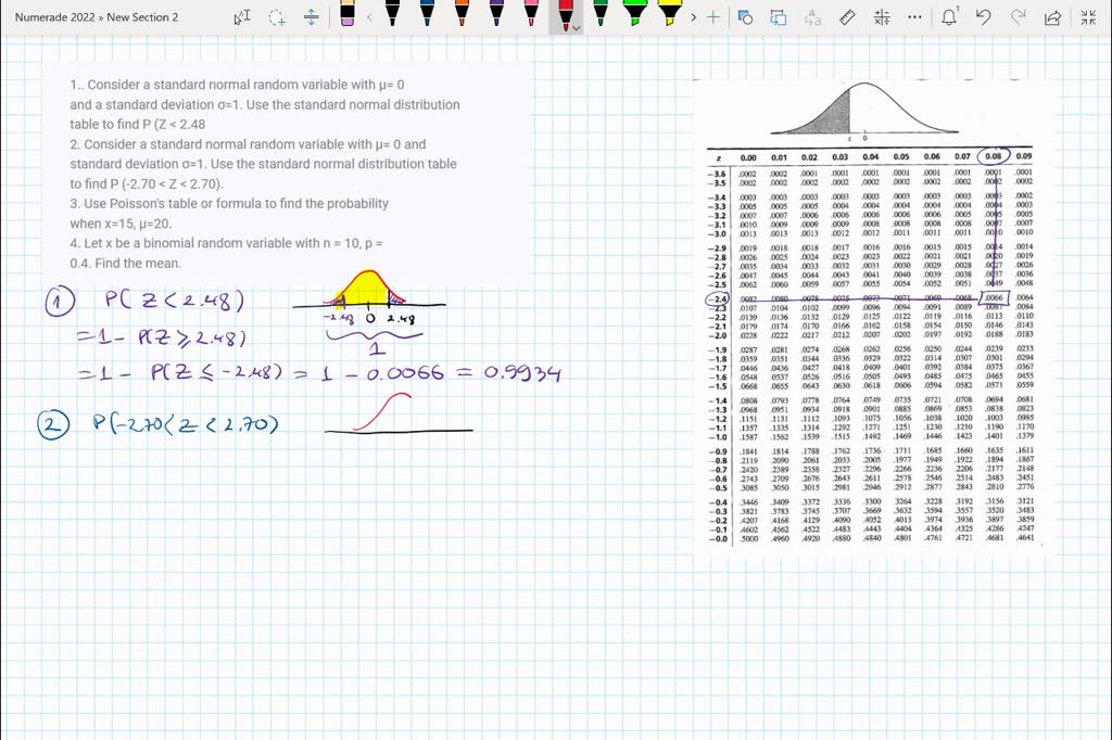 SOLVED: Consider a standard normal random variable with Âµ = 0 and a ...