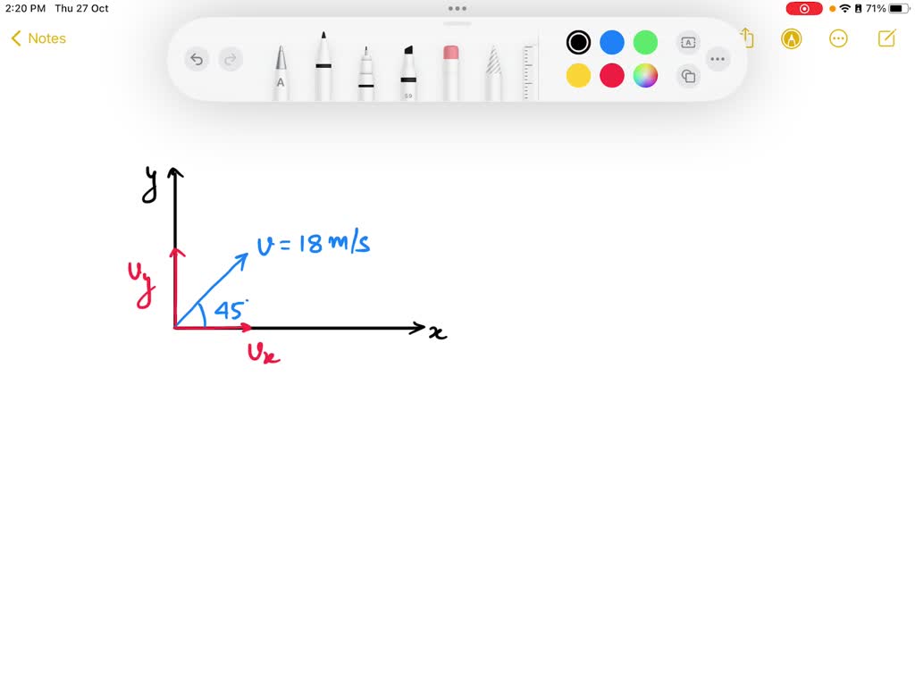 SOLVED: At 45 degrees the horizontal and vertical components of the ...
